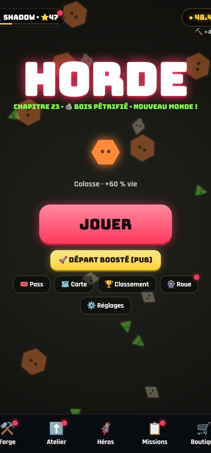 HORDE : écran d'accueil du jeu